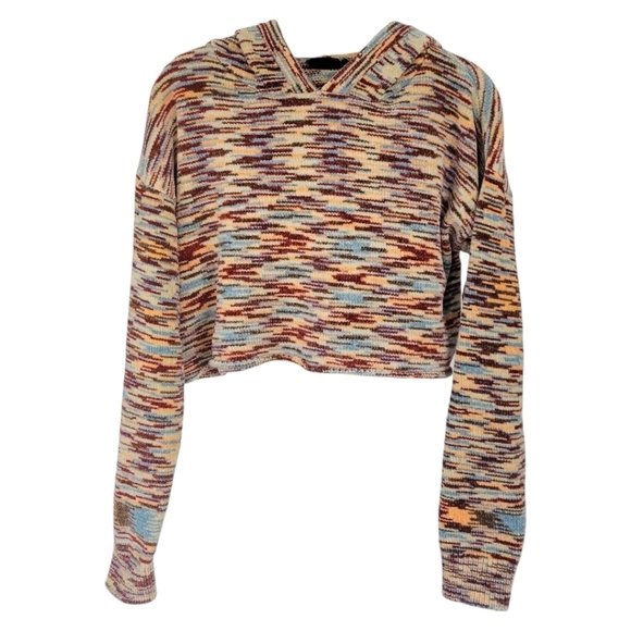 Urban Outfitters Out From Under XS Chenille Cropped Hooded Sweater Aztec - Picture 1 of 10